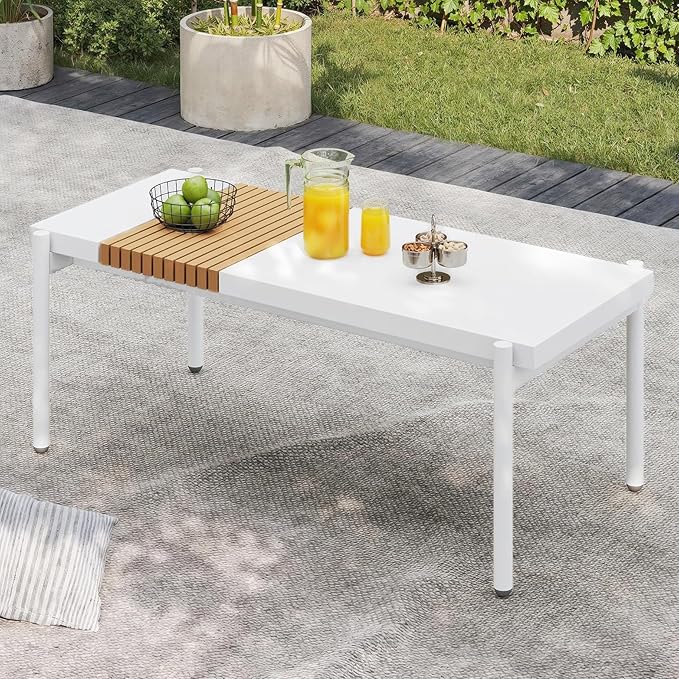 Sundale Outdoor Modern Metal Outdoor Coffee Table with Slatted Wood-Look Tabletop Design - Photo 1
