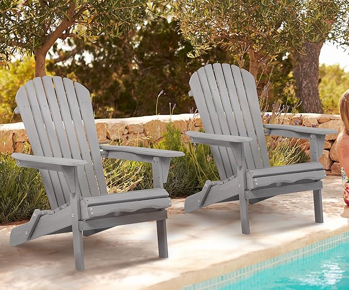 Wooden Folding Adirondack Chair Set of 2, Half Pre-Assembled Outdoor Wood Patio Lounge Chair for Lawn Backyard Deck Pool Beach Firepit