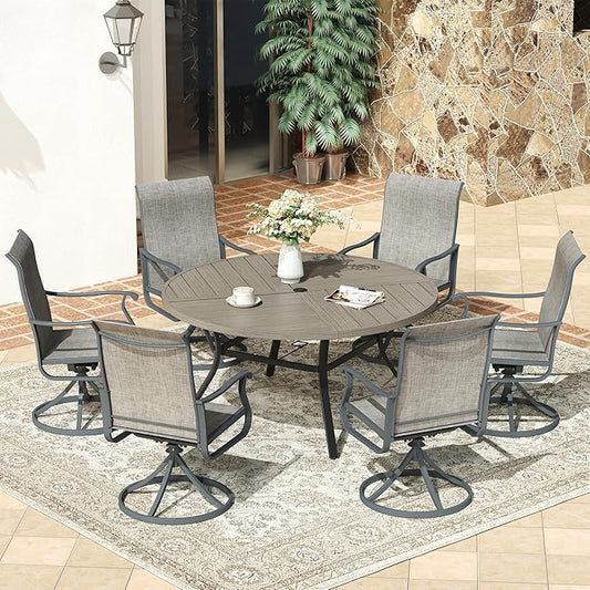 VICLLAX 50" Round Patio Dining Table for 6, All Weather Metal Outdoor Table with 1.57" Umbrella Hole and Surdy Frame for Garden Lawn Deck, Grey