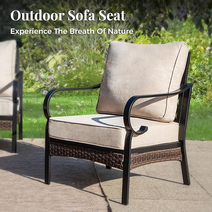Outdoor Patio Leg Sofa Chairs Set of 2 Steel Frame Porch Furniture with Deep Seating and 5.75" Cushions for Lawn - Photo 8