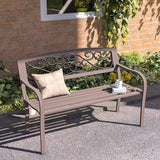 Outsunny 50" Outdoor Bench, Metal Garden Bench with Floral Pattern Backrest, Porch Bench with Slatted Seat for Park - Photo 2