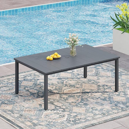 VICLLAX Outdoor Patio Dining Table for 6, 63" Rectangle Dining Table with Umbrella Hole for Porch, Backyard, Garden, Deck, Dark Grey