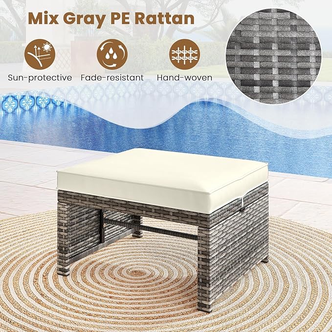 Tangkula 2 Pieces Patio PE Rattan Ottomans - Photo 4