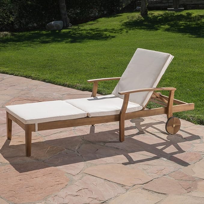 Christopher Knight Home Perla Outdoor Chaise Lounge with Water Resistant Cushion, Teak Finish / Cream