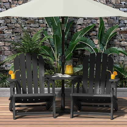 WestinTrends Azura Outdoor HDPE Adirondack Chairs with Connecting Table Tray (Set of 2), Black