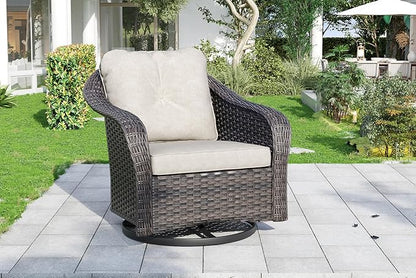 Wicker Swivel Rocking Chairs - Outdoor Brown Wicker Swivel Glider Chair Outdoor Rocking Chair with Water-Resistant Cushions, Beige