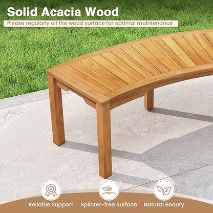 Moccha Outdoor Curved Bench, Acacia Wood Fire Pit Bench w/Slatted Seat, Loveseat, Outside Chair, Patio Backless 2-Person Seating for Balcony Yard Deck Porch 800 LBS Max Load (2, Natural)
