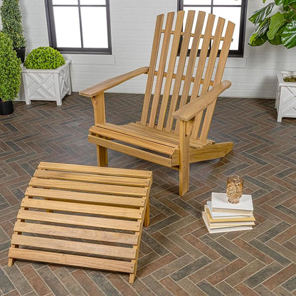 JONATHAN Y ADK1000A Saranac 2-Piece Traditional Rustic Acacia Wood Adirondack Chair with Detachable Ottoman Classic, Coastal, Cottage, Vintage, Farmhouse, Teak Brown