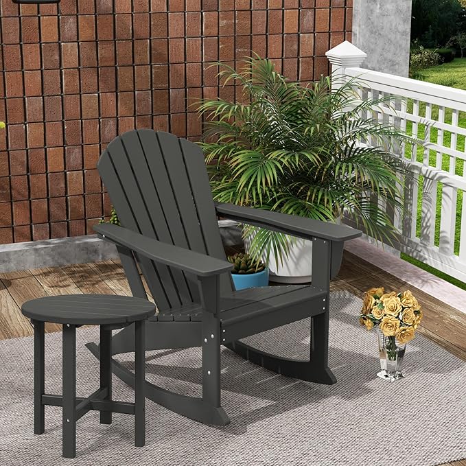 Costaelm Outdoor Adirondack Chair, All Weather Resistant Lawn Chairs Balcony Chair and Fire Pit Chairs, Deck Chairs Outdoor Porch Rocking Chair High Back HDPE Poly Lumber, Gray