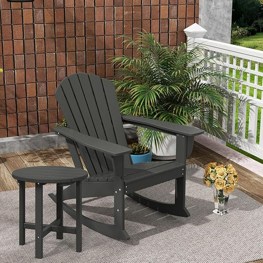 Costaelm Outdoor Adirondack Chair, All Weather Resistant Lawn Chairs Balcony Chair and Fire Pit Chairs, Deck Chairs Outdoor Porch Rocking Chair High Back HDPE Poly Lumber, Gray