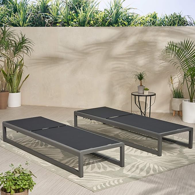 Christopher Knight Home Eudora Outdoor Chaise Lounge (Set of 2), Aluminum, Black, Gray - Photo 5