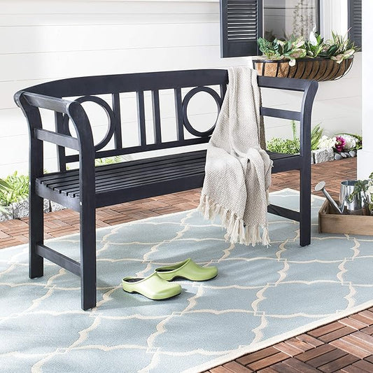 Safavieh PAT6743K Outdoor Collection Moorpark Grey 2 Seat Bench, Dark Slate Gray