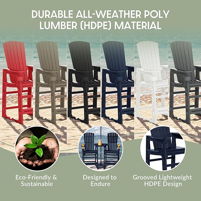 WestinTrends Azura Outdoor Tall Adirondack Chairs with Connecting Table Tray (Set of 2), Navy Blue