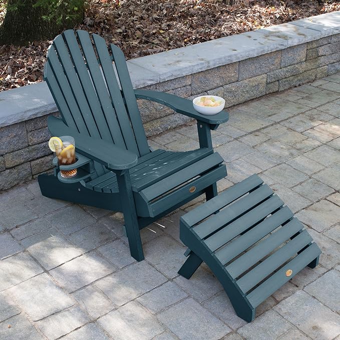 Highwood AD-KITCHL5-NBE Hamilton Folding & Reclining Adirondack Chair with Ottoman and Cup Holder, Nantucket Blue