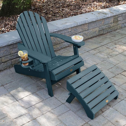 Highwood AD-KITCHL5-NBE Hamilton Folding & Reclining Adirondack Chair with Ottoman and Cup Holder, Nantucket Blue