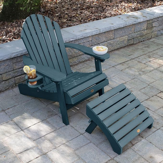 Highwood AD-KITCHL5-NBE Hamilton Folding & Reclining Adirondack Chair with Ottoman and Cup Holder, Nantucket Blue