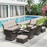 8 Piece Outdoor Wicker Patio Furniture Set, Patio Chairs Set with Thickened Olefin Cushions, High Back and Deep Seating - Photo 8