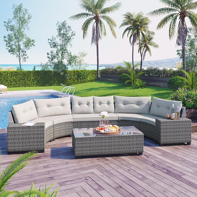 Quarte 8-Pieces Outdoor Wicker Round Sofa Set - Photo 1
