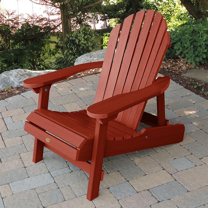 highwood AD-KITCHL5-RED Hamilton Folding & Reclining Adirondack Chair with Ottman and Cup Holder, Rustic Red