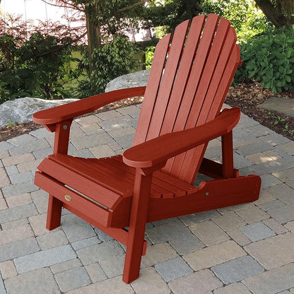 highwood AD-KITCHL5-RED Hamilton Folding & Reclining Adirondack Chair with Ottman and Cup Holder, Rustic Red