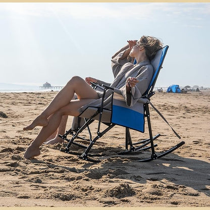 ARROWHEAD OUTDOOR Foldable Rocking Camp Chair with Large Cup Holder, Side Pocket, Space-Saving Folding, Enhanced Swinging Rocker for Camping, Fishing, Patio