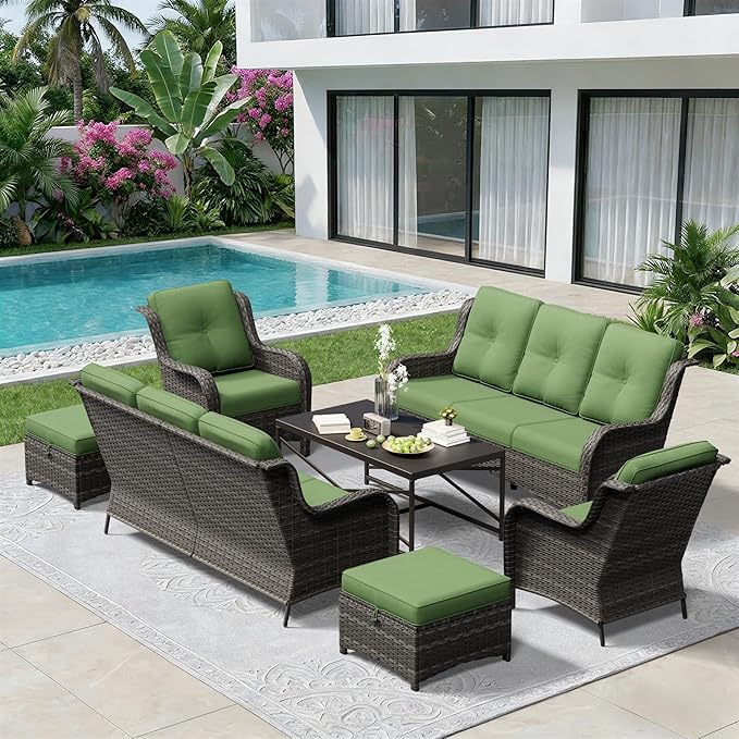 7 Piece Outdoor Wicker Patio Furniture Set, Patio Chairs Set with Thickened Olefin Cushions, High Back and Deep Seating - Photo 9