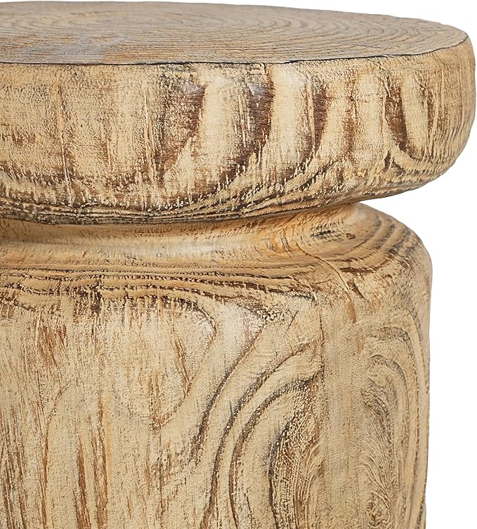 Christopher Knight Home Pawn 17" H MGO Outdoor Side Table with Tree-Stump Design, Patio Decorative Wood-Like Texture End Table, Round Top Lightweight Concrete Garden Stool, No Assembly, Natural
