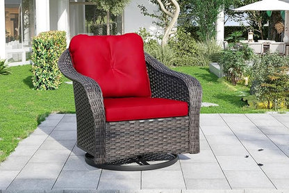 Outdoor Brown Wicker Swivel Rocking Chair - Red, 1PC, Alloy Steel Frame, 300 lbs Weight Capacity, Includes Water-Resistant Cushions