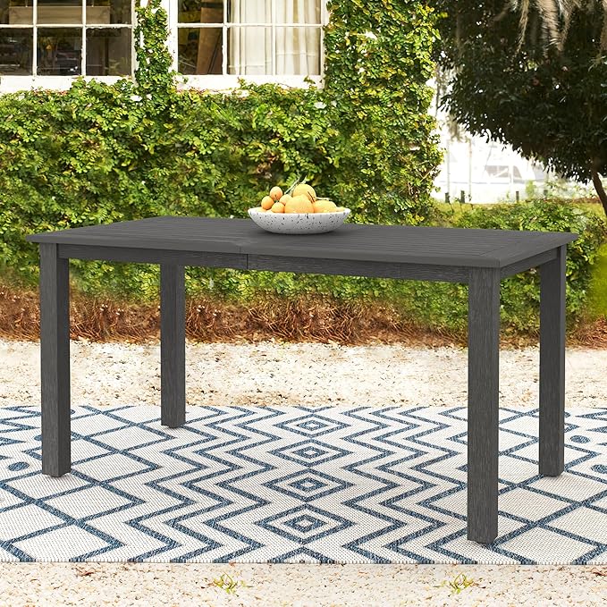 6-Person HDPS Outdoor Dining Table, Weather-Resistant Rectangle Patio Dining Table, 500 LBS Weight Capacity, Outdoor Patio Table for Outside Indoor, Lawn, Garden, and Backyard, Dark Gray