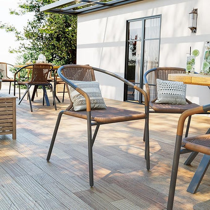 Amopatio Outdoor Dining Chairs Set of 4, Stackable Patio Chairs, Rattan Wicker Patio Dining Chairs Set of 4, Bistro, Deck, Yard, Porch, Brown