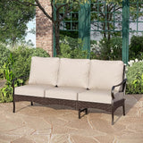 PHI VILLA Wicker & Metal Outdoor Patio Couch, 3-Seat Patio Sofa with Deep Seating for Front Porch, Deck, Balcony - Photo 1