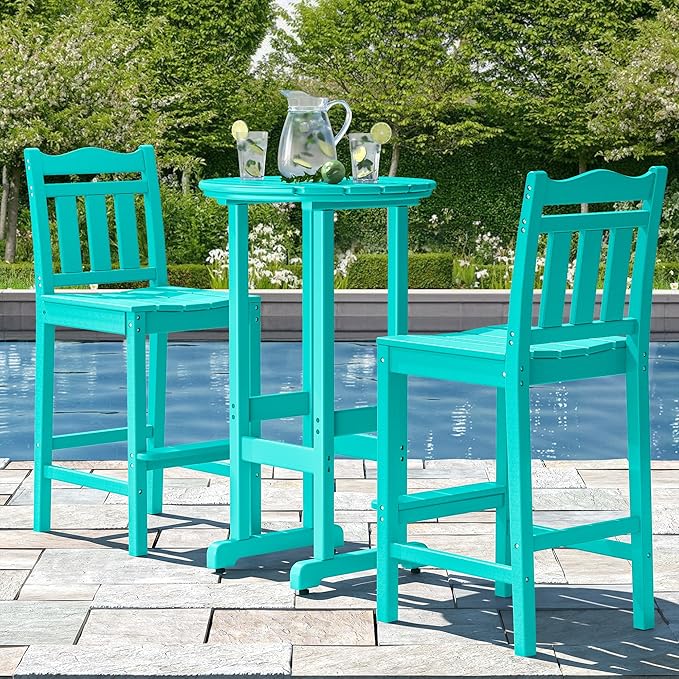 nalone Outdoor Adirondack Chairs and Table Set - HDPE 3 Piece Garden Set with Bar Stools (Aruba) - Photo 5
