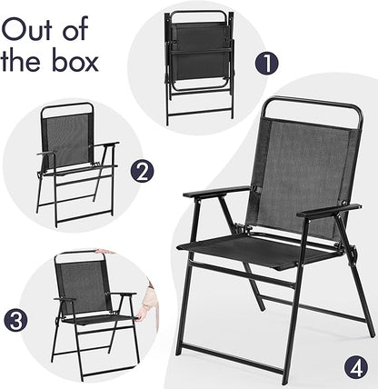 Yaheetech Outdoor Folding Patio Chairs Set of 4, Portable Outdoor Folding Chairs for Outside, Lawn, Garden and Porch with Metal Frame, Armrests, Stackable, Foldable and Portable Design, Black