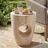 Merax 19.29" H Modern Round MgO Side Table with Cutout Accent, Faux Marble Outdoor Garden Stool & Indoor End Table - Photo 1