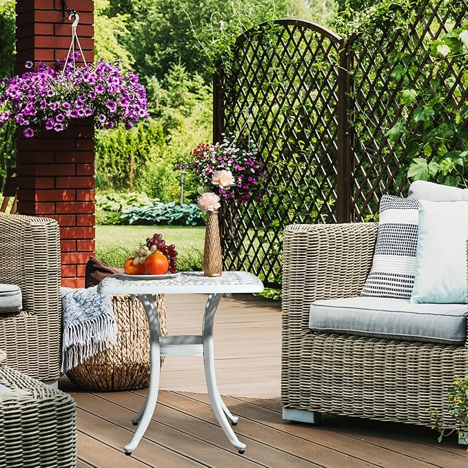 VINGLI 21" Cast Aluminum All Weather Round Patio Coffee Table Porch Bistro End Table (White) - Photo 2