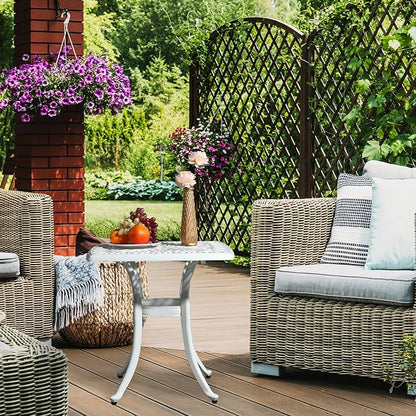 VINGLI 21" Cast Aluminum All Weather Round Patio Coffee Table Porch Bistro End Table (White)