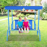 KOTEK Kids Patio Swing, 2-Seater Outdoor Hanging Bench with Adjustable Canopy, Safety Belt & Curved Armrest - Photo 3