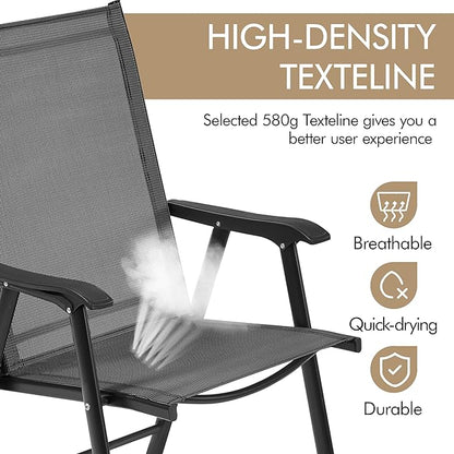 Yaheetech Patio Dining Chairs Set of 2 with Armrests, Outdoor Folding Chairs with Metal Frame and Backrest for Lawn, Garden, Yard and Poolside, Black