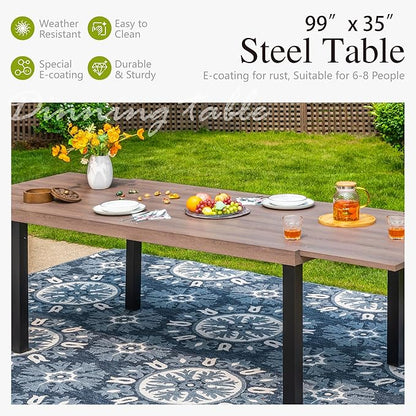 Sophia & William Expandable Patio Dining Table, Extra Large 99.2" L x 35.5" W Outdoor Dining Table for 6-10 Person Metal Rectangular Patio Table with E-Coating for Garden Porch Deck, Brown