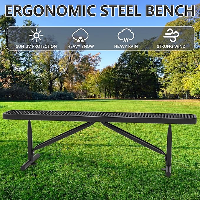 Park Benches for Outside, 6 ft Steel Outdoor Garden Bench Porch Chair Furniture Patio Seating, Commercial Expanded Metal Mesh Bench for Shopping Malls, Lawn, Backyard, Park, Deck, Street, School