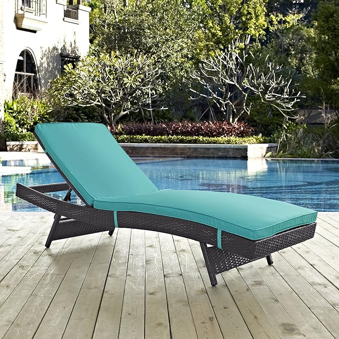 Modway Convene Wicker Rattan Outdoor Patio Chaise Lounge Chair in Espresso Turquoise