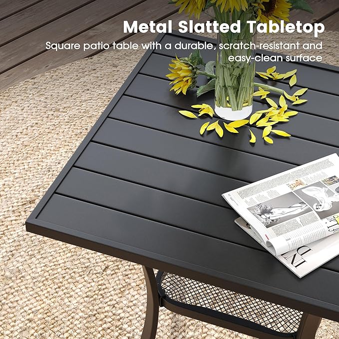 DIFY 27.6" Square Patio Dining Table, Black Small Outdoor Bistro Table with Rust Resistant Metal Frame, Ideal for Lawn, Backyard and Deck