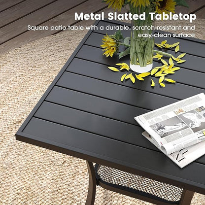 DIFY 27.6" Square Patio Dining Table, Black Small Outdoor Bistro Table with Rust Resistant Metal Frame, Ideal for Lawn, Backyard and Deck