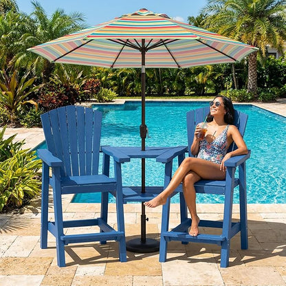 GLANC Tall Adirondack Chairs Set of 2, All Weather Resistant HDPE Bar Height Balcony Adirondack Chair with Connecting Trays, Upgraded Outdoor Adirondack Barstools for Deck Patio Pool Lawn (Navy Blue)