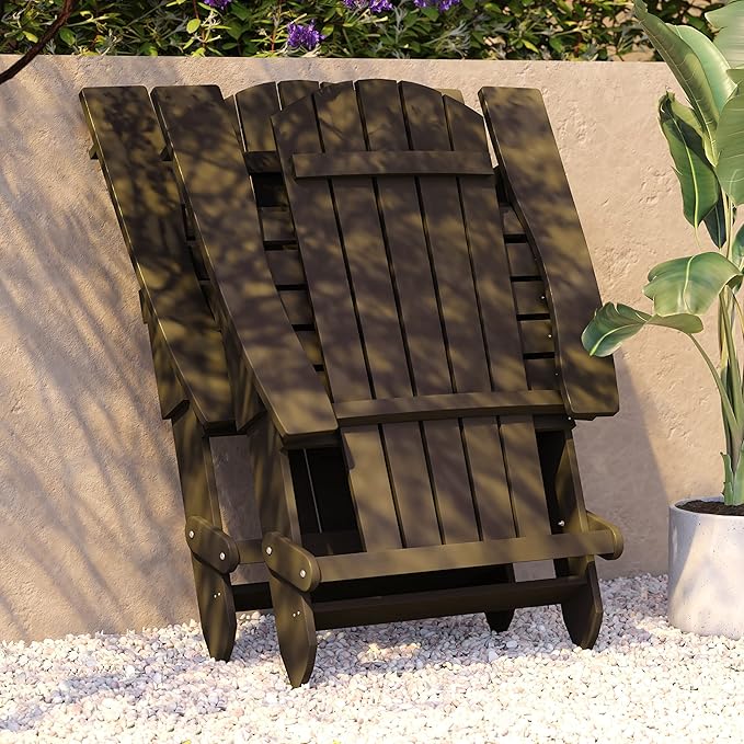 Flash Furniture Charlestown Commercial Folding Adirondack Chair - Mahogany - Poly Resin - Indoor/Outdoor - Weather Resistant