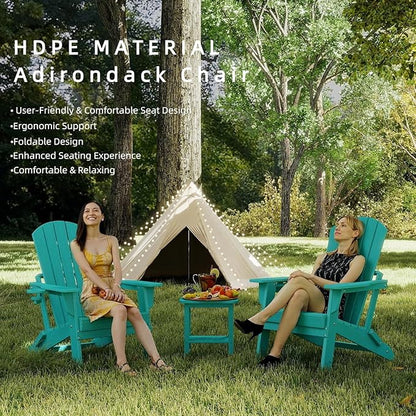 Folding Adirondack Chair Set of 6，Wooden Textured Fire Pit Chair with Cup Holder, Heavy All-Weather HDPE Plastic Outdoor Patio Chairs for Poolside Backyard Patio Outdoor Garden