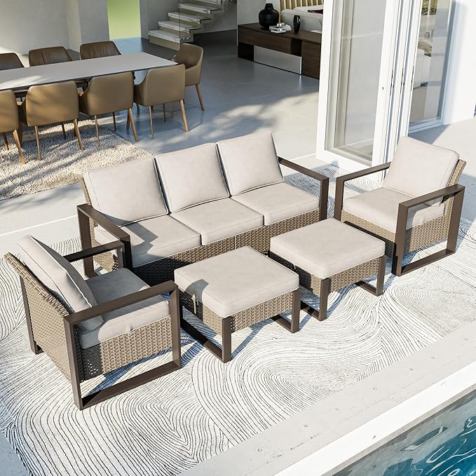 Outdoor Patio Furniture Set, 5 Piece Wicker Patio Conversation with Deep Seating, Thicken Cushions, Outdoor Club Chair - Photo 1