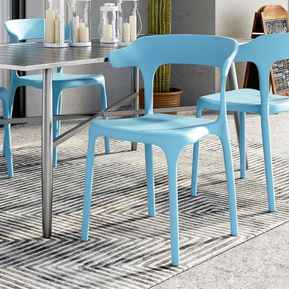 VECELO 4 Pack Plastic Stacking Chairs, Stackable Dining Chairs for Kitchen Restaurant Patio, Portable Indoor Outdoor Use, No Assembly Required, Blue