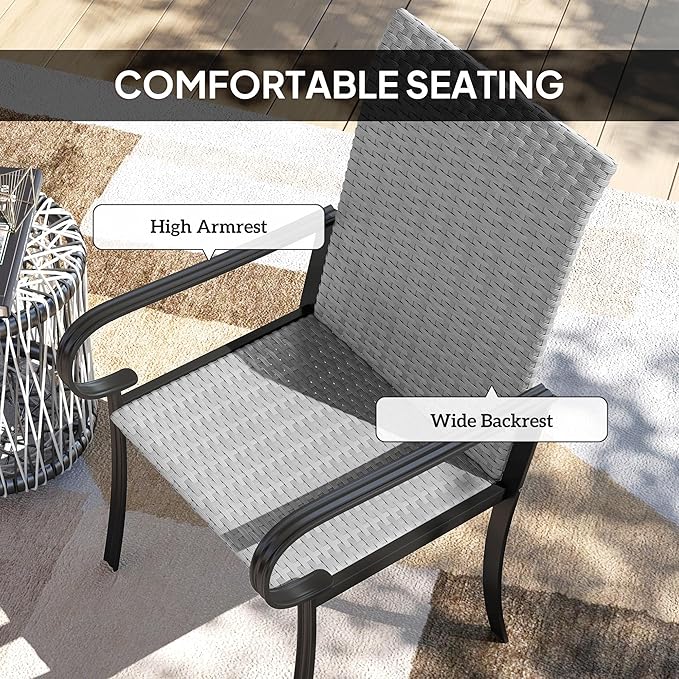 Outsunny Set of 4 Outdoor Wicker Dining Chairs, All-Weather Rattan Armchairs with Armrests, Steel Frame - Photo 5