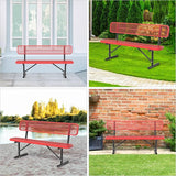 72" Metal Park Benches for Outside - Red Outdoor Benches Heavy Duty Garden Weatherproof Bench with Backrest - Photo 8